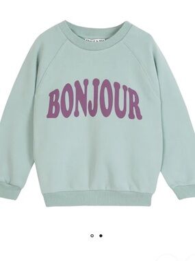 Emile at Ida Mint Green 'BONJOUR' Crewneck Sweatshirt with Purple Graphic